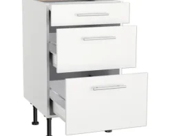 Optifit Schubladenunterschrank Bengt932 BxTxH 50 x 58,4 x 87 cm weiß matt zerlegt Anschlag reversibel KFBE U536-8E+
