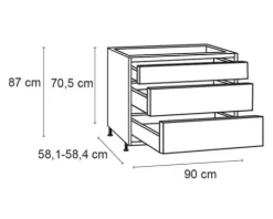 Optifit Schubladenunterschrank Mats825 BxTxH 90 x 58,4 x 87 cm basaltgrau matt zerlegt KFMA U936-8E+