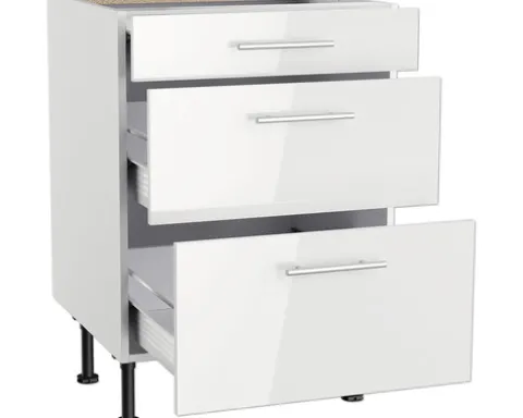 Optifit Schubladenunterschrank Rurik986 BxTxH 60 x 58,4 x 87 cm weiß glänzend zerlegt KFRU U636-8E+