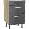Optifit Schubladenunterschrank Jonte984 BxTxH 50 x 58,4 x 87 cm anthrazit glänzend zerlegt KFJO U536-8E+