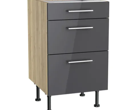 Optifit Schubladenunterschrank Jonte984 BxTxH 50 x 58,4 x 87 cm anthrazit glänzend zerlegt KFJO U536-8E+