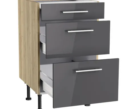 Optifit Schubladenunterschrank Jonte984 BxTxH 50 x 58,4 x 87 cm anthrazit glänzend zerlegt KFJO U536-8E+
