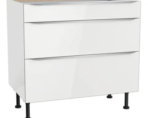 Optifit Schubladenunterschrank Arvid986 BxTxH 90 x 58,4 x 87 cm weiß glänzend zerlegt KFAV U936-8E+