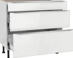 Optifit Schubladenunterschrank Arvid986 BxTxH 90 x 58,4 x 87 cm weiß glänzend zerlegt KFAV U936-8E+
