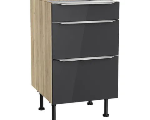 Optifit Schubladenunterschrank Linus984 BxTxH 50 x 58,4 x 87 cm anthrazit glänzend zerlegt KFLI U536-8E+