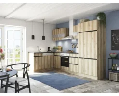 Optifit Spülenschrank inkl Spüle Geschirrspülerblende für teilintegrierten Geschirrspüler Geschirrspülerblende inkl Sockelleiste und Arbeitsplatte Kaya290 BxTxH 50 x 60 x 88 cm wildeiche strukturiert matt zerlegt Anschlag reversibel KLKA SPT506-0+
