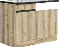 Optifit Spülenschrank inkl Spüle Geschirrspülerblende für teilintegrierten Geschirrspüler Geschirrspülerblende inkl Sockelleiste und Arbeitsplatte Kaya290 BxTxH 50 x 60 x 88 cm wildeiche strukturiert matt zerlegt Anschlag reversibel KLKA SPT506-0+