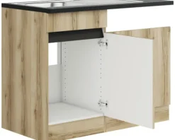 Optifit Spülenschrank inkl Spüle Geschirrspülerblende für teilintegrierten Geschirrspüler Geschirrspülerblende inkl Sockelleiste und Arbeitsplatte Kaya290 BxTxH 50 x 60 x 88 cm wildeiche strukturiert matt zerlegt Anschlag reversibel KLKA SPT506-0+