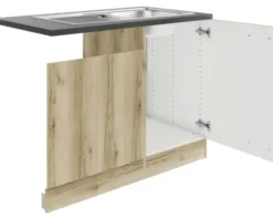 Optifit Spülenschrank inkl Spüle Geschirrspülerblende für teilintegrierten Geschirrspüler Livorno290 BxTxH 110 x 60 x 84,8 cm wildeiche matt strukturiert zerlegt Anschlag reversibel KULI SAPLT11-9+