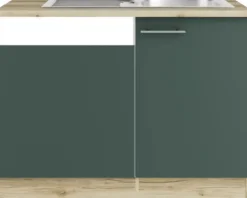 Optifit Spülenschrank inkl Spüle Geschirrspülerblende für teilintegrierten Geschirrspüler Savona405 BxTxH 110 x 60 x 84,8 cm grün matt zerlegt Anschlag reversibel KUSA SAPLT11-9+