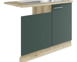 Optifit Spülenschrank inkl Spüle Geschirrspülerblende für teilintegrierten Geschirrspüler Savona405 BxTxH 110 x 60 x 84,8 cm grün matt zerlegt Anschlag reversibel KUSA SAPLT11-9+