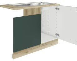 Optifit Spülenschrank inkl Spüle Geschirrspülerblende für teilintegrierten Geschirrspüler Savona405 BxTxH 110 x 60 x 84,8 cm grün matt zerlegt Anschlag reversibel KUSA SAPLT11-9+