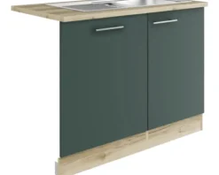 Optifit Spülenschrank inkl Spüle Geschirrspülerblende für vollintegrierte Geschirrspüler Savona405 BxTxH 110 x 60 x 84,8 cm grün matt zerlegt Anschlag reversibel KUSA SAPLTL119+