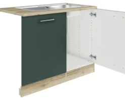 Optifit Spülenschrank inkl Spüle Geschirrspülerblende für vollintegrierte Geschirrspüler Savona405 BxTxH 110 x 60 x 84,8 cm grün matt zerlegt Anschlag reversibel KUSA SAPLTL119+
