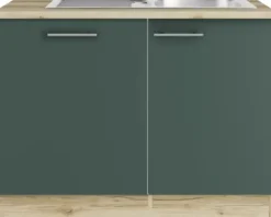 Optifit Spülenschrank inkl Spüle Geschirrspülerblende für vollintegrierte Geschirrspüler Savona405 BxTxH 110 x 60 x 84,8 cm grün matt zerlegt Anschlag reversibel KUSA SAPLTL119+