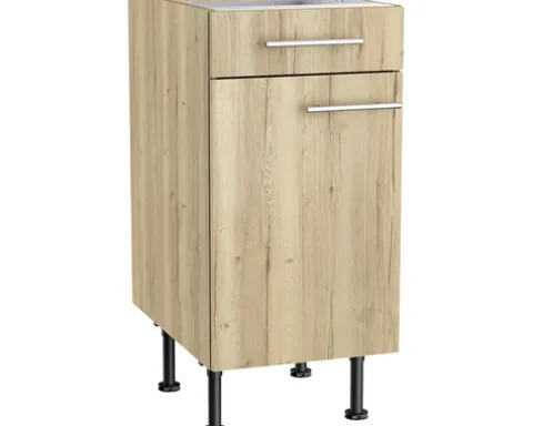 Optifit Unterschrank mit Schublade und Drehtür Erik290 BxTxH 40 x 58,4 x 87 cm wildeiche strukturiert matt zerlegt Anschlag reversibel KFER U406-8E+