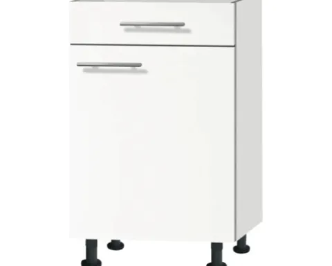 Optifit Unterschrank mit Schublade und Drehtür Bengt932 BxTxH 50 x 58,4 x 87 cm weiß matt zerlegt Anschlag reversibel KFBE U506-8E+