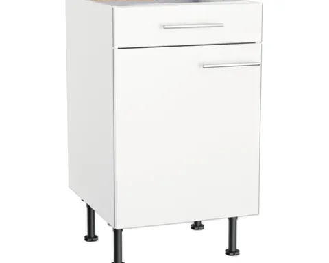 Optifit Unterschrank mit Schublade und Drehtür Bengt932 BxTxH 50 x 58,4 x 87 cm weiß matt zerlegt Anschlag reversibel KFBE U506-8E+
