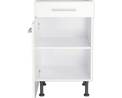 Optifit Unterschrank mit Schublade und Drehtür Bengt932 BxTxH 50 x 58,4 x 87 cm weiß matt zerlegt Anschlag reversibel KFBE U506-8E+
