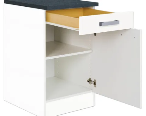 Optifit Unterschrank mit Schublade und Drehtür Salo214 BxTxH 50 x 60 x 84,8 cm weiß matt zerlegt Anschlag reversibel HWSA U506-7+