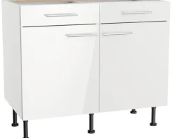 Optifit Unterschrank mit Schublade und Drehtür Rurik986 BxTxH 100 x 58,4 x 87 cm weiß glänzend zerlegt KFRU U106-8E+