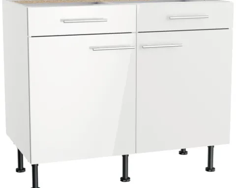 Optifit Unterschrank mit Schublade und Drehtür Rurik986 BxTxH 100 x 58,4 x 87 cm weiß glänzend zerlegt KFRU U106-8E+