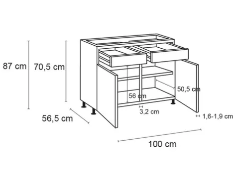 Optifit Unterschrank mit Schublade und Drehtür Rurik986 BxTxH 100 x 58,4 x 87 cm weiß glänzend zerlegt KFRU U106-8E+