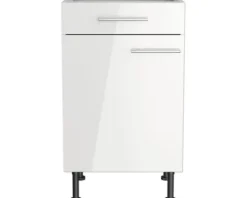 Optifit Unterschrank mit Schublade und Drehtür Rurik986 BxTxH 50 x 58,4 x 87 cm weiß glänzend zerlegt Anschlag reversibel KFRU U506-8E+