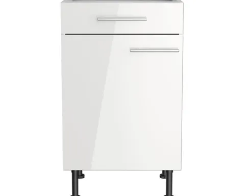 Optifit Unterschrank mit Schublade und Drehtür Rurik986 BxTxH 50 x 58,4 x 87 cm weiß glänzend zerlegt Anschlag reversibel KFRU U506-8E+