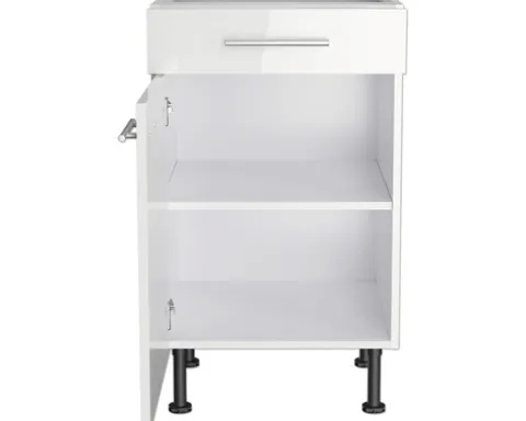 Optifit Unterschrank mit Schublade und Drehtür Rurik986 BxTxH 50 x 58,4 x 87 cm weiß glänzend zerlegt Anschlag reversibel KFRU U506-8E+