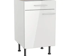 Optifit Unterschrank mit Schublade und Drehtür Rurik986 BxTxH 50 x 58,4 x 87 cm weiß glänzend zerlegt Anschlag reversibel KFRU U506-8E+