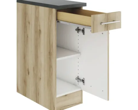 Optifit Unterschrank mit Schublade und Drehtür Livorno290 BxTxH 30 x 60 x 84,8 cm wildeiche matt strukturiert zerlegt Anschlag reversibel KULI U306-9+