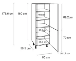 Optifit Vorratsschrank Erik290 BxTxH 60 x 58,4 x 176,6 cm wildeiche strukturiert matt zerlegt Anschlag reversibel KFER MH606-8+