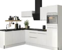 Optifit Winkelküche mit Geräten Arvid986 270 cm weiß glänzend zerlegt Variante rechts KCAV 2720RAE-8+