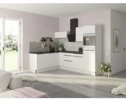 Optifit Winkelküche mit Geräten Arvid986 270 cm weiß glänzend zerlegt Variante rechts KCAV 2720RAE-8+