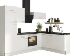 Optifit Winkelküche mit Geräten Rurik986 270 cm weiß glänzend zerlegt Variante links KCRU 2720LE-8+