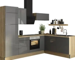Optifit Winkelküche mit Geräten Linus984 270 cm anthrazit glänzend zerlegt Variante links KCLI 2720LE-8+