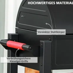 Outsunny Holzkohlgrill, Tischgrill mit Grillrost, Deckel für Picknick, Verzinkter Stahl, Schwarz, 68,5 x 50 x 54 cm