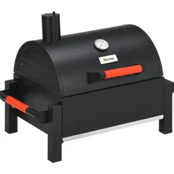 Outsunny Holzkohlgrill, Tischgrill mit Grillrost, Deckel für Picknick, Verzinkter Stahl, Schwarz, 68,5 x 50 x 54 cm