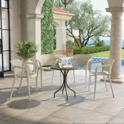 Outsunny Gartenstuhl 4er Set wetterfest Gartenstühle aus Kunststoff Stapelstuhl mit Armlehne Rückenlehne stapelbar Terrassenstuhl bis 120 kg belastbar Gartenmöbel für Hinterhof, Garten, Balkon Weiß