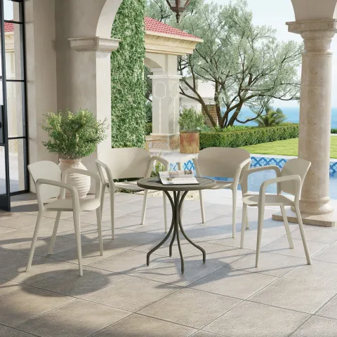 Outsunny Gartenstuhl 4er Set wetterfest Gartenstühle aus Kunststoff Stapelstuhl mit Armlehne Rückenlehne stapelbar Terrassenstuhl bis 120 kg belastbar Gartenmöbel für Hinterhof, Garten, Balkon Weiß