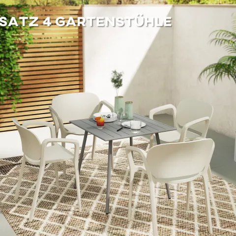 Outsunny Gartenstuhl 4er Set wetterfest Gartenstühle aus Kunststoff Stapelstuhl mit Armlehne Rückenlehne stapelbar Terrassenstuhl bis 120 kg belastbar Gartenmöbel für Hinterhof, Garten, Balkon Weiß