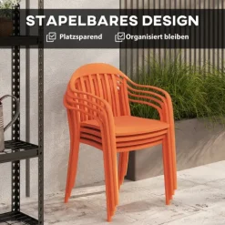 Outsunny Gartenstuhl 4er Set wetterfest Gartenstühle aus Kunststoff Stapelstuhl mit Armlehne Rückenlehne stapelbar Terrassenstuhl bis 120 kg belastbar Gartenmöbel für Hinterhof, Garten, Balkon Rot