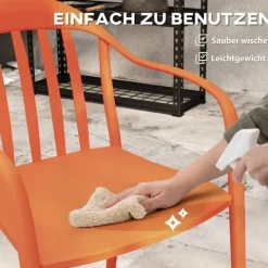 Outsunny Gartenstuhl 4er Set wetterfest Gartenstühle aus Kunststoff Stapelstuhl mit Armlehne Rückenlehne stapelbar Terrassenstuhl bis 120 kg belastbar Gartenmöbel für Hinterhof, Garten, Balkon Rot