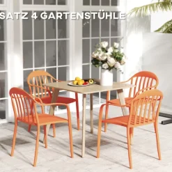 Outsunny Gartenstuhl 4er Set wetterfest Gartenstühle aus Kunststoff Stapelstuhl mit Armlehne Rückenlehne stapelbar Terrassenstuhl bis 120 kg belastbar Gartenmöbel für Hinterhof, Garten, Balkon Rot
