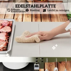 Outsunny Grillwagen 3-Etagen klappbar Servierwagen mit Arbeitsfläche Schrank Haken Räder, BBQ Grilltisch aus Edelstahl, Outdoor Rollwagen, Holzkohlegrill für Garten, Grill, 116x50x93cm Schwarz