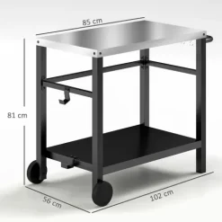 Outsunny Grillwagen 2-Etagen Servierwagen mit Arbeitsfläche Ablagen Haken Räder, BBQ Grilltisch aus Edelstahl, Grill Beistelltisch, Outdoor Rollwagen für Garten, Terrasse, Grill, 102 x 56 x 81cm