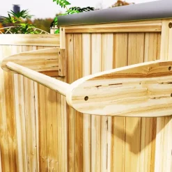 Outsunny Grillwagen 6-Etagen Servierwagen mit Arbeitsfläche Handtuchregal, BBQ Grilltisch aus Holz, Grill Beistelltisch, Outdoor Trolley, Holzkohlegrill für Garten, Terrasse 134,5x50x91,5cm Naturholz