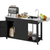 Outsunny Grillwagen Servierwagen mit Arbeitsfläche Seitenblatt Schrank Spüle Räder, BBQ Grilltisch aus Edelstahl, Outdoor Grill Beistelltisch für Garten, Terrasse, Grill 162,5 x 47 x 87cm Schwarz