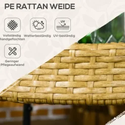 Outsunny Servierwagen Rattan Trolley mit 2 Regalen, Φ50 x 66 cm, Stahl, Gelb